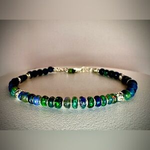 Welo Opal, Sapphire Rounds Sterling Silver Gemstone Btacelet
